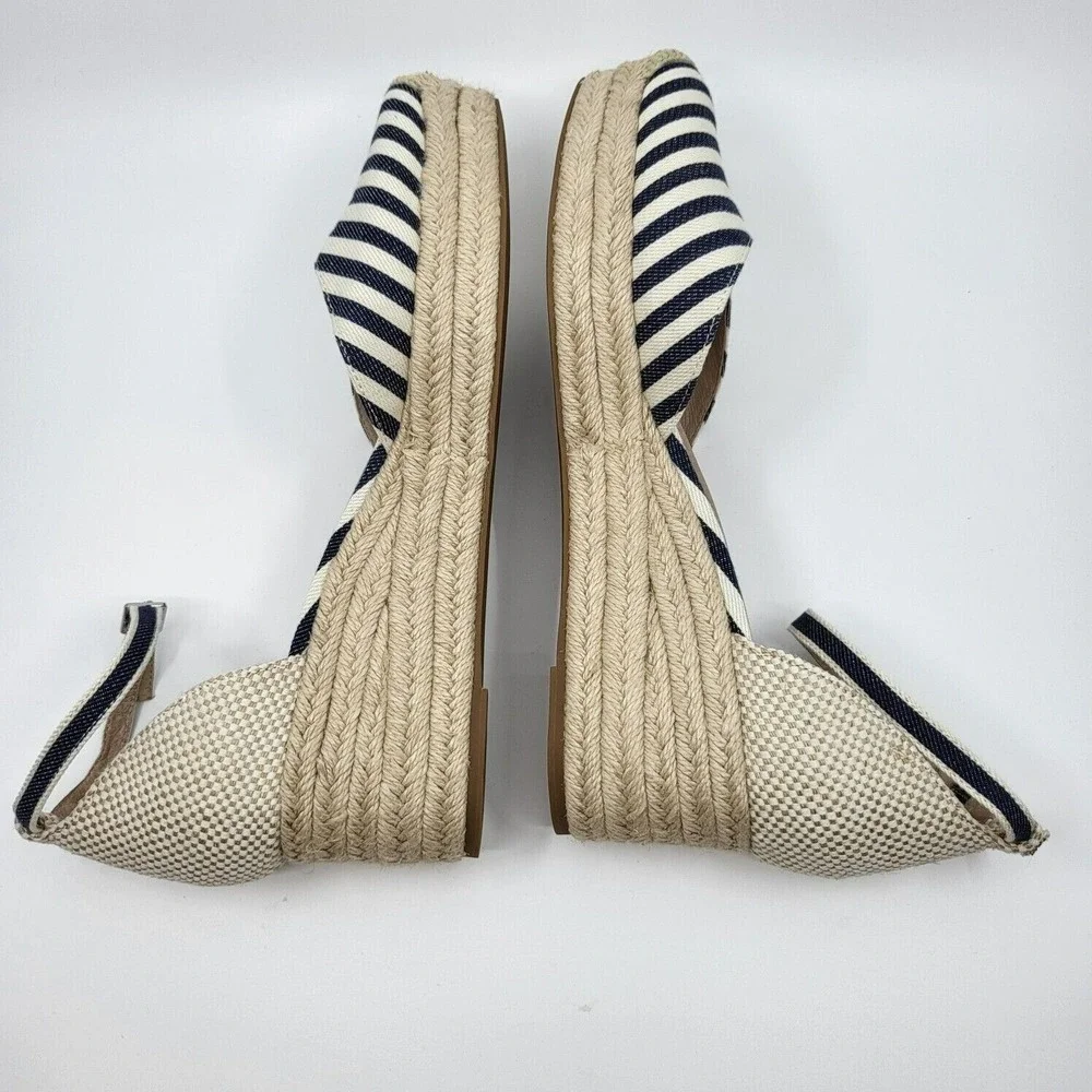 J. Jill Wedge Cecile Espadrilles Stripe Ankle Strap PLatform Sandal Womens Sz 11